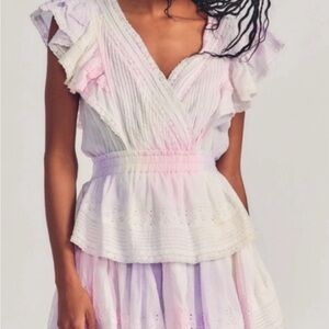 LoveShackFancy Pink and White Lace Detail Top